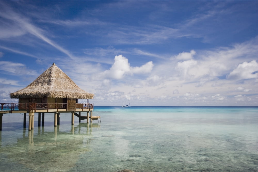 French Polynesia Moorea Lagoon Resort Bungalows Over Beautiful Turquoise Ocean Canvas Art - M Swiet Productions Design Pics (19 x 12)