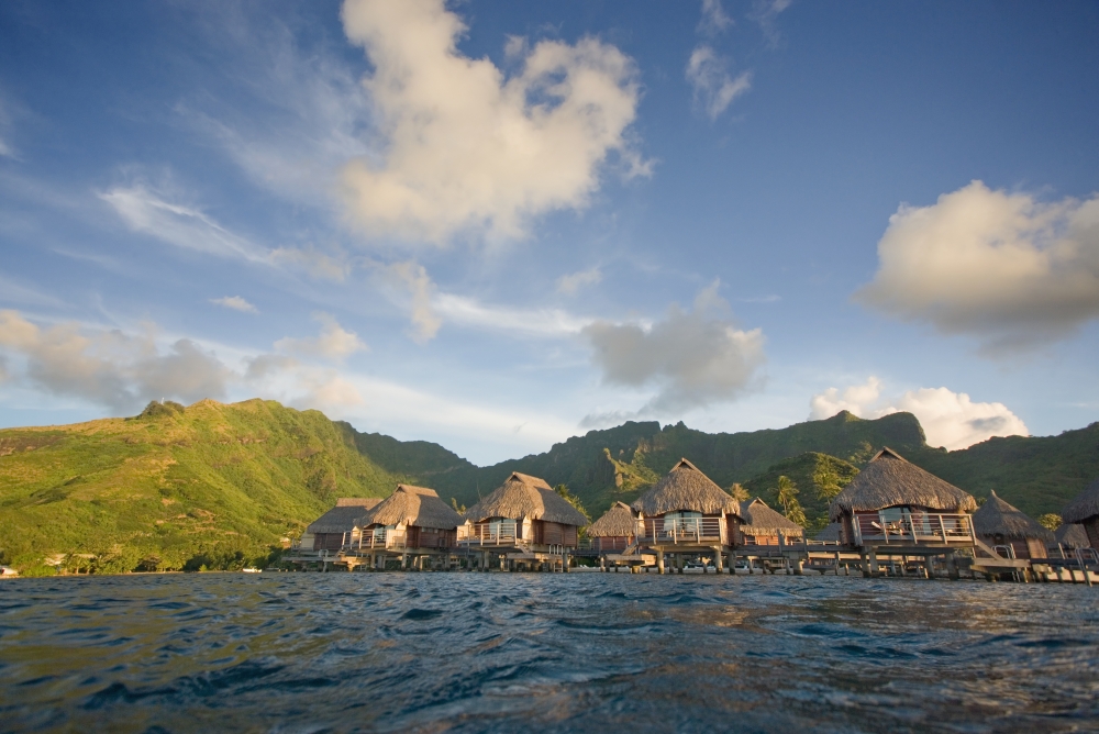 French Polynesia Moorea Lagoon Resort Bungalows Over Beautiful Turquoise Ocean Canvas Art - M Swiet Productions Design Pics (38 x 24)