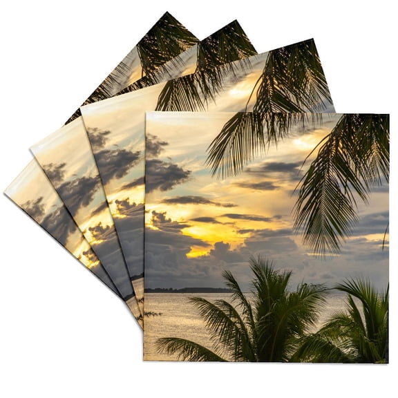 3drose, French Polynesia, Moorea. Sunset on Island and Ocean., Set of 4 Ceramic Tile Coasters