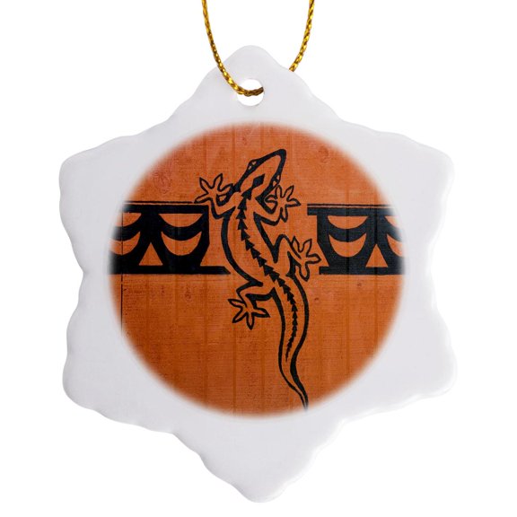 3drose, French Polynesia, Rarotonga, Painted Lizard - Oc14 Bja0074 - Jaynes Gallery, 3 inch Snowflake Porcelain Ornament