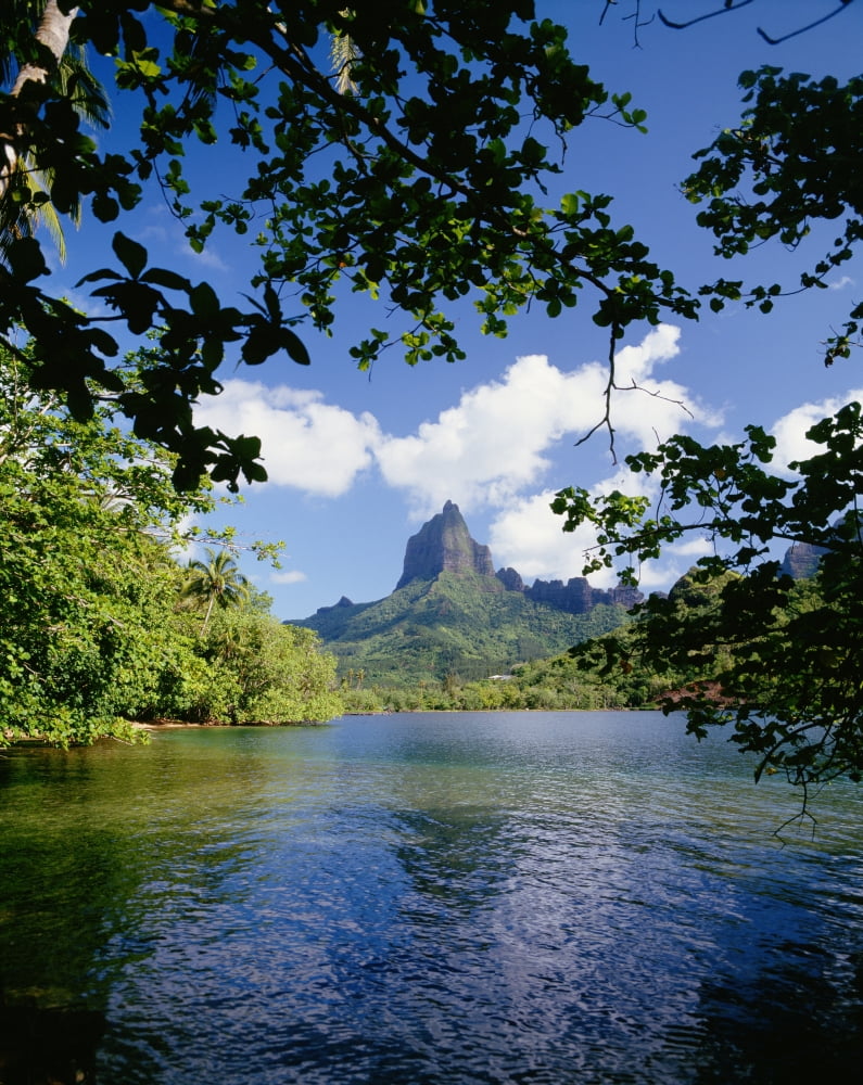 French Polynesia Tahiti Moorea View Of Mount Rotui From Across Opunohu Bay Canvas Art - Ron Dahlquist Design Pics (13 x 17)