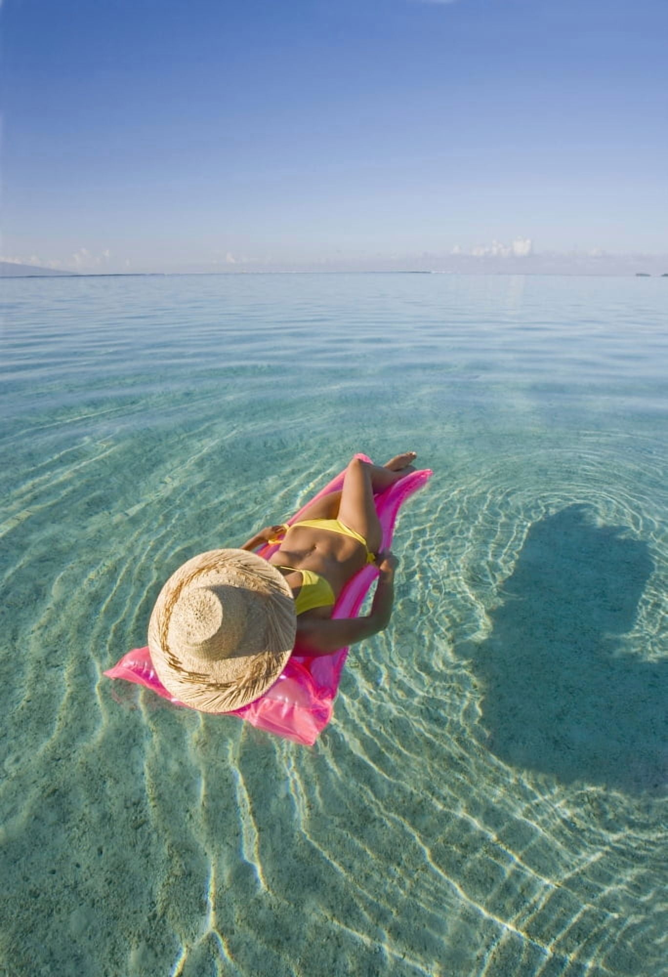 French Polynesia Tahiti Moorea Woman Floating In Water Canvas Art - M Swiet Productions Design Pics (24 x 36)