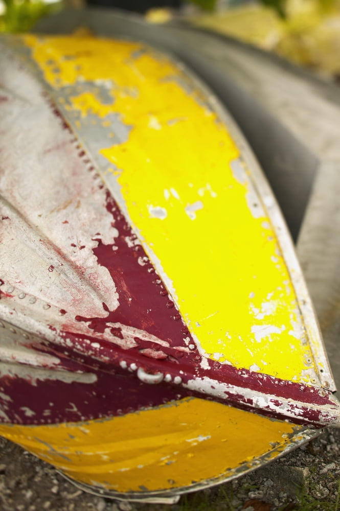 French Polynesia Tuamotu Faded Underside Of A Small Boat Turned Upside-Down On The Shore Selective Focus Canvas Art - Kyle Rothenborg Design Pics (24 x 38)