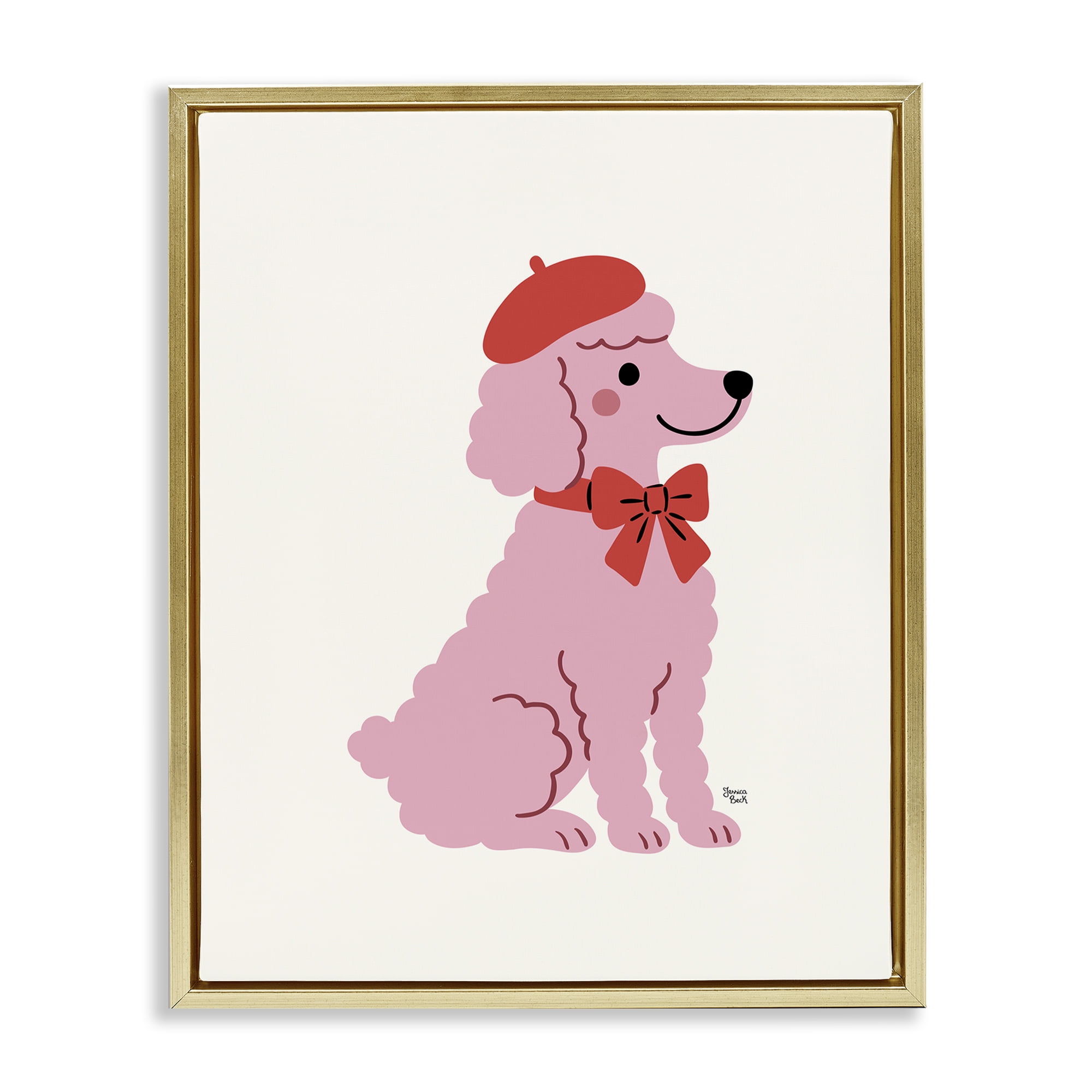 French Poodle in Beret Gold Framed Floater Canvas Wall Art, design by Jessica Beck