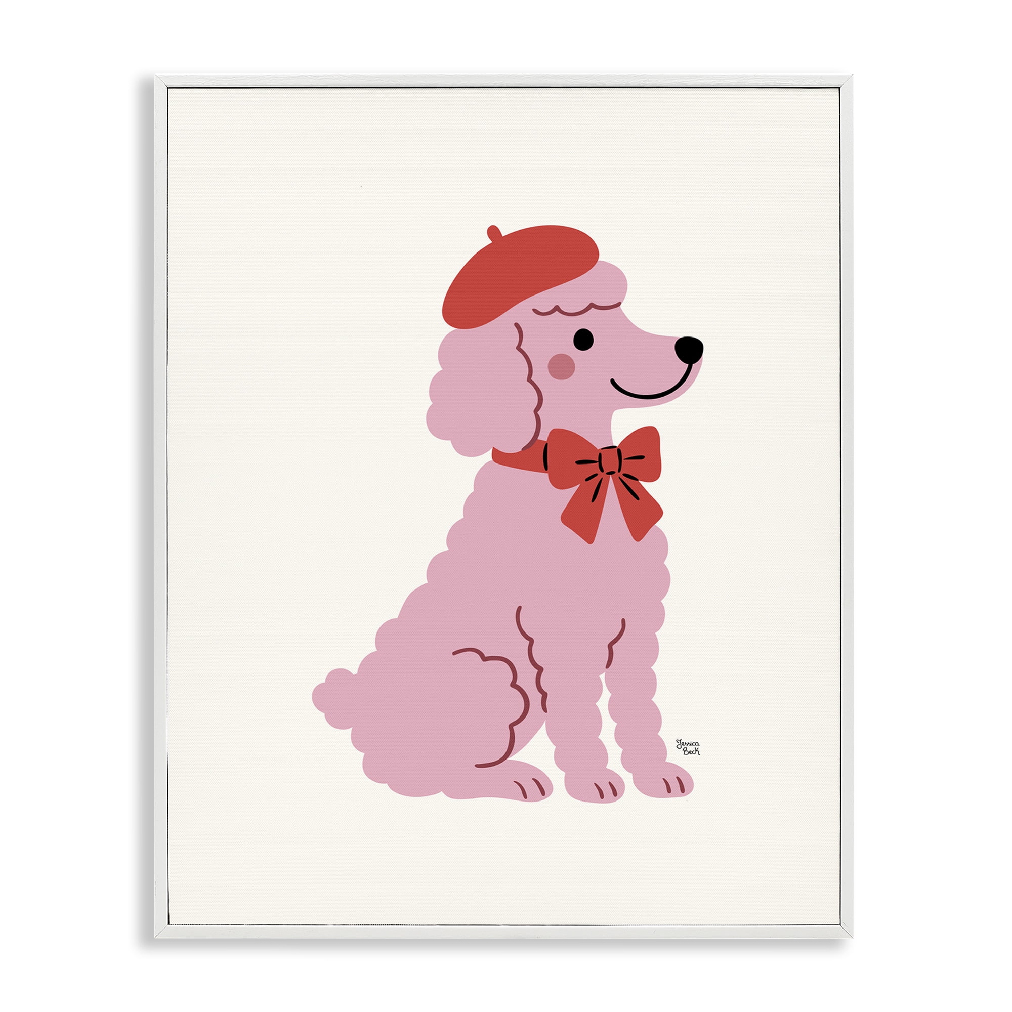 French Poodle in Beret White Framed Giclee Art, design by Jessica Beck