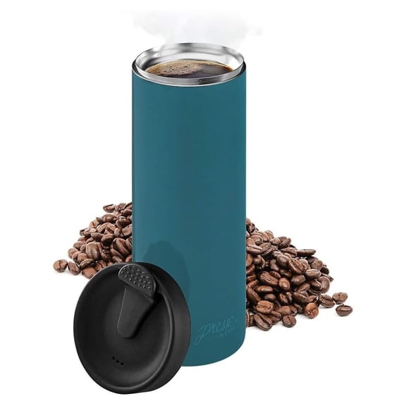 French Press Coffee Maker - 14oz Portable Travel Mug - Quick Brew, Triple Wall Insulated - Slim Design - Blue