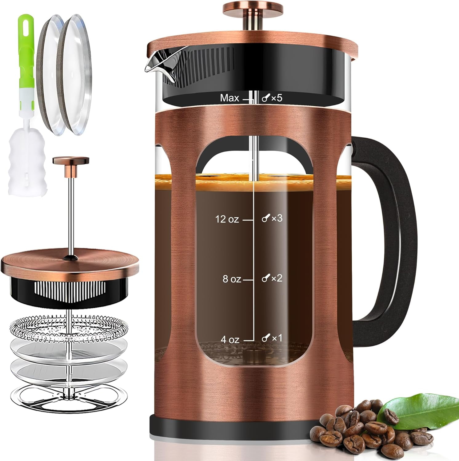 French Press Coffee Maker (21oz 600ML 3-4Cup) Coffee Press, with 4 ...