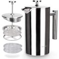 thumbnail image 1 of French Press Coffee Maker, 304 Grade Stainless Steel Insulated with 2 Extra Screens, 34oz (1 Litre), Silver, 1 of 5
