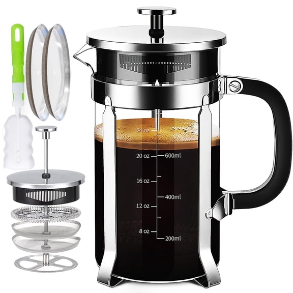 French Press Coffee Maker 304 Stainless Steel Coffee Press,with 4 Filters System, Heat Resistant Thickness Borosilicate French Press Glass, BPA-Free Brewed Tea Pot Coffee Plunger(Copper 12oz)