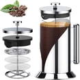 thumbnail image 1 of French Press Coffee Maker, 304 Stainless Steel French Press with 4 Level Filtration System & Scale Line, Heat Resistant Borosilicate Glass Coffee Press for Camping Travel, Dishwasher Safe, 34 Ounce, 1 of 8