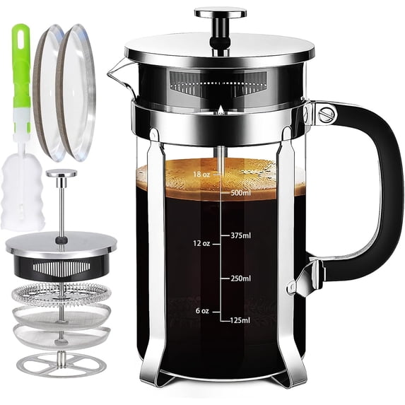 French Press Coffee Maker 304 Stainless Steel Coffee Press,with 4 Filters System, Heat Resistant Thickness Borosilicate French Press Glass, BPA-Free Brewed Tea Pot Coffee Plunger(Copper 12oz)