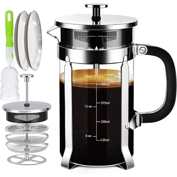 French Press Coffee Maker 304 Stainless Steel Press,with 4 Filters System, Heat Resistant Thickness Borosilicate Glass, BPA-Free Brewed Tea Pot Plunger(Copper 12oz)