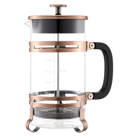 French Press Coffee Maker, 34 Ounce 1 Liter Borosilicate Glass Coffee Press Tea Maker with Stainless Steel Filter, Large Glass French Presses Cold Brew for Camping Travel Home Kitchen, Copper