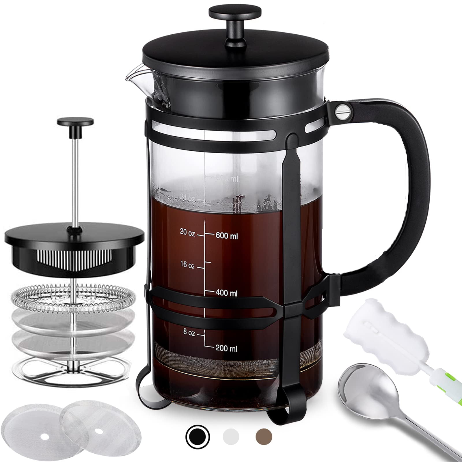 Navaris French Press Coffee Maker - 24 oz / 3 Cup Borosilicate Glass and Real Wood Coffee Press and Tea Maker Pot with Handle