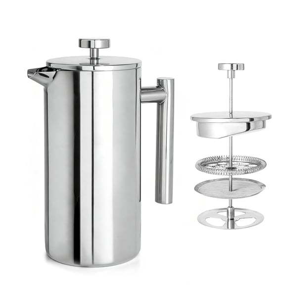 French Press Coffee Maker 34OZ : 304 Grade Stainless Steel Double Walled Insulated Coffee Press with Filter - Heat Resistant Large Coffee Maker Brewwing tea for Kitchen Travel Outdoor Camping Y101