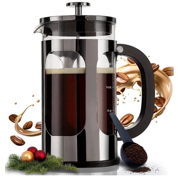 ZHIJYBO French Press Coffee Maker 34oz, Coffee Press with Thicken Borosilicate Glass & 304 Stainless Steel French Press for Travel & Home Use, Gifts for Valentine's Day