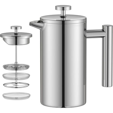 Aoresac French Press Coffee Maker, 350ml with 4-Layer Filter, French Press Coffee Maker, Insulated Stainless Steel, Removable, Easy to Clean, Silver