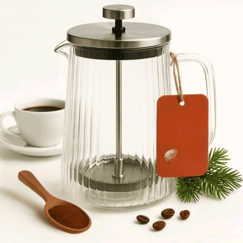 French Press Coffee Maker 650ml / 22oz Ribbed Glass Design Borosilicate Glass with Stainless Steel Filter Serves Small 45 cups$$Home Decor, Kitchen, & Other