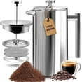 thumbnail image 1 of French Press Coffee Maker, ANUNU 304 Grade Stainless Steel Insulated Coffee Press with 2 Extra Screens, 34oz, 1 of 8