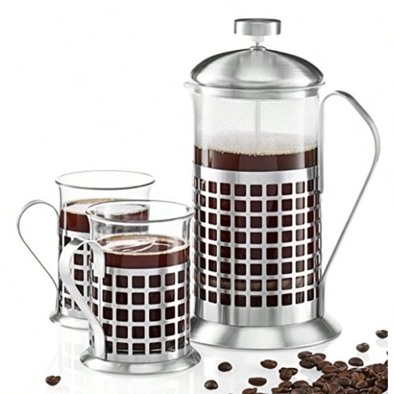 French Press Coffee Maker Set 600 ml French Press Coffee Brewer With 2 Matching Stainless Steel Drinking Cups