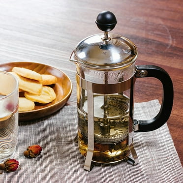French Press Coffee Maker Stainless Steel French Press, Heat Resistant Durable, Easy to Clean, Borosilicate Glass Coffee Press, 100% BPA Free Glass Teapot, Silver