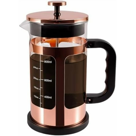 French Press Coffee Tea Maker: Upgrade Heat/Cold Resistant Thickened Glass, 4-Level Stainless Steel Filtration. BPA-Free, Large Capacity, Rose Gold – Brews Coffee & Tea | Home Decor, Kitchen, & Other