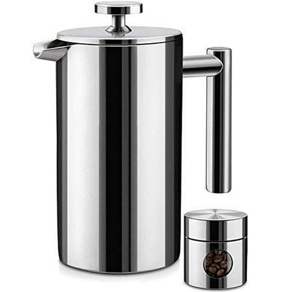 French Press Double Insulated Coffee Maker 3 Level Filtration System, No Grounds, Rust-Free, Dishwasher Safe