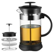 French Press Espresso Coffee Maker, 34oz Tea Maker, High Borosilicate Glass Pot with Filter Assembly Unit for Home, Office, Camping
