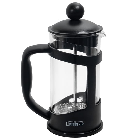 The London Sip Glass French Press Immersion Brewer Coffee Press Stainless Steel Filter System, 12oz, Black