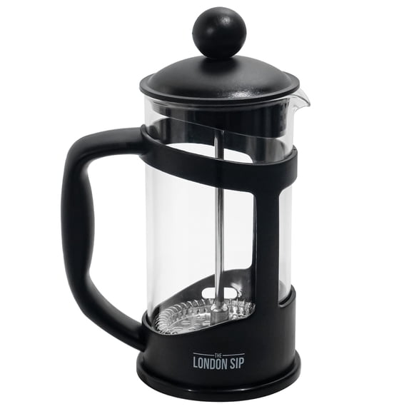 The London Sip Glass French Press Immersion Brewer Coffee Press Stainless Steel Filter System, 12oz, Black
