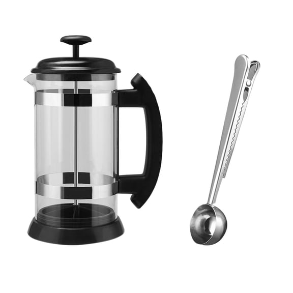 French Press Refillable Coffee Kettle Americano Maker Tea Milk Foam Producer with Clip Spoon