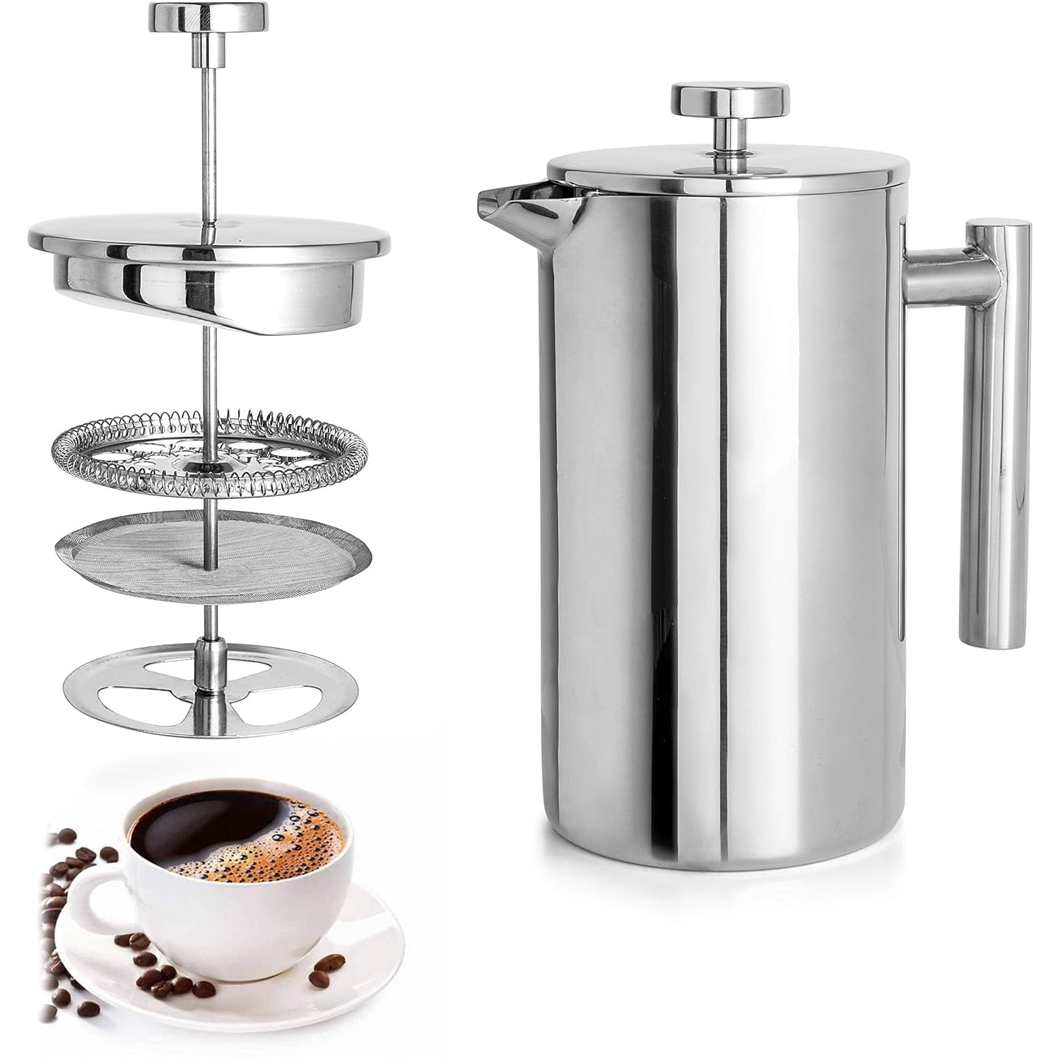 Behome French Press Coffee Maker, 34oz Stainless Steel French Press Coffee Maker, 3 Filtration & Double Wall Insulation, Rust-Free, Food Grade & Safe Coffee Pot - Walmart.com