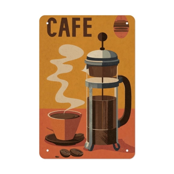 French_Press Vertical Tin Sign - Rust-Resistant Tinplate - Indoor & Outdoor