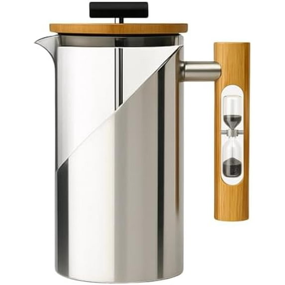 | French Press coffee maker | HourGlass Timer| Coffee Press| (Silver, Stainless Steel)$$Home Decor, Kitchen, & Other