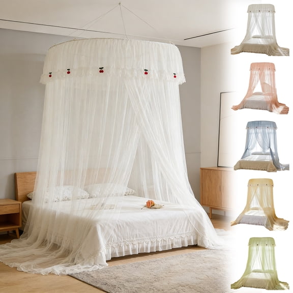 French Princess-style Dome Mosquito Net, High-density Mesh Canopy, Ceiling-mounted & Foldable for Bedroom, Topliu