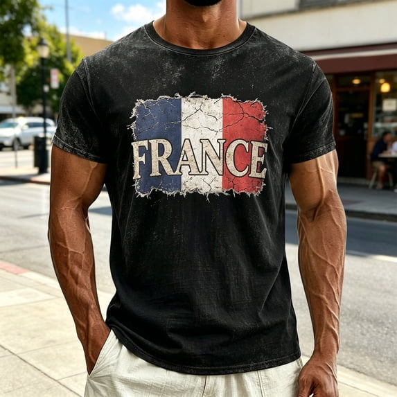 French Print Short Sleeve T Shirt Casual Summer Top