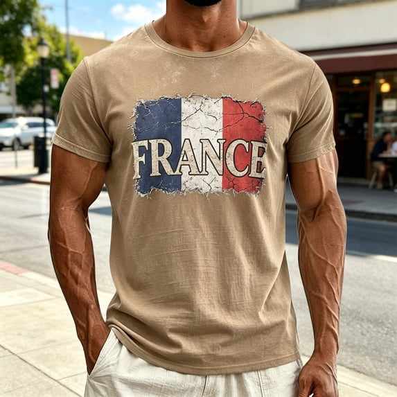 French Print Short Sleeve T Shirt Casual Summer Top
