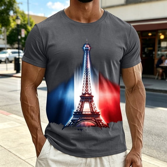 French Print Short Sleeve T Shirt Casual Summer Top