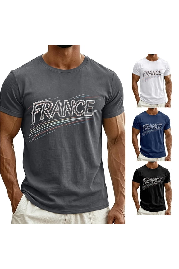 French Printed Short Sleeve T Shirt Casual Summer Top Mens Compression Cold Gear