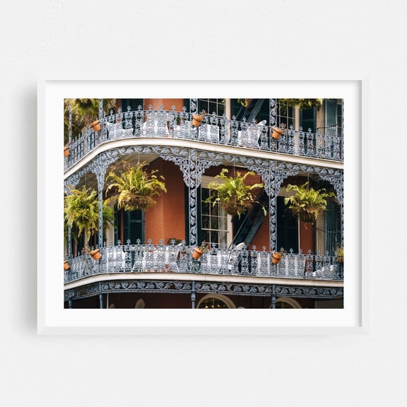 French Quarter, Nola - New Orleans Louisiana Photography Architecture Botanical City Travel Poster Vintage White Framed Wall Art Print 5 x 7 inches