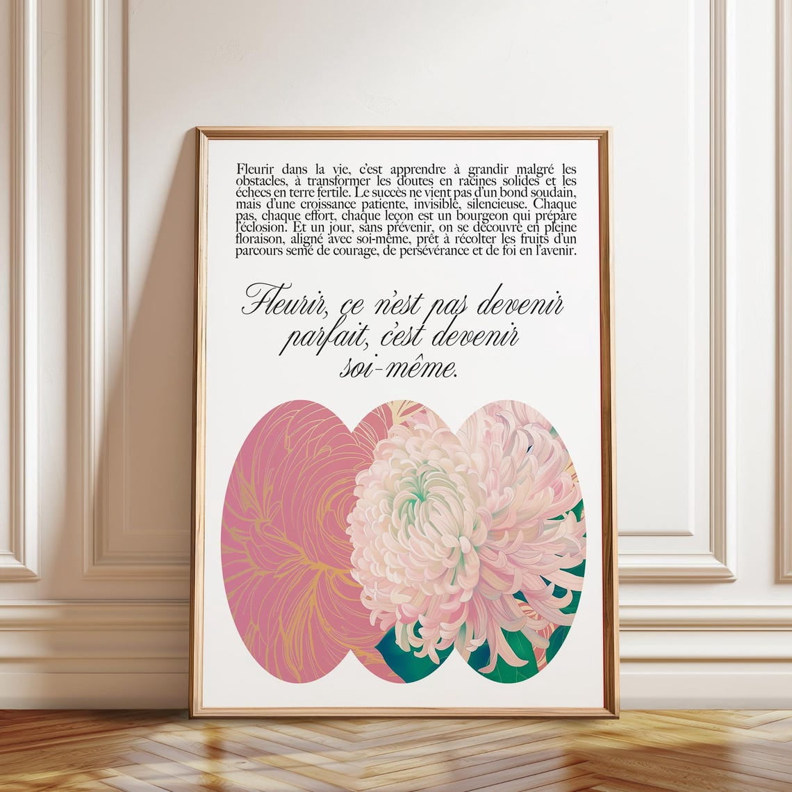 French Quote Floral Wall Art Chrysanthemum Botanical Bloom Home Sign ...