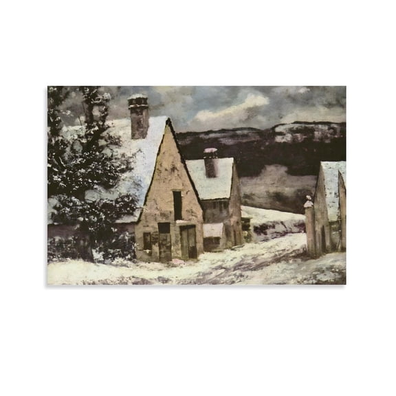 French Realist Painters Gustave Courbet Village Street in Winter Poster Wall Art Picture Painting Poster Canvas Print Posters Artworks Bedroom Living Room Decor 24x36inch(60x90cm)