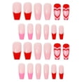 thumbnail image 1 of French Red Heart False Nails 24 On Gel Jelly Removable Nails Easy to Apply Reusable Manicure Kit, 1 of 6