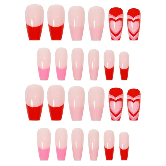 French Red Heart False Nails 24 On Gel Jelly Removable Nails Easy to Apply Reusable Manicure Kit