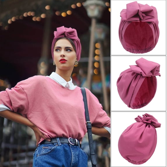 French Retro Turban Head Wrap, ZzCityTK Cotton Soft Stretchy Headband Scarf for Women, Oversized Hair Cover for Braids Ponytail Sleeping Hijab Chemo, Hot Pink