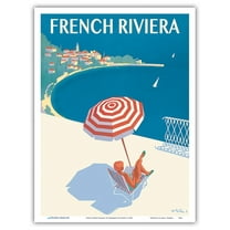 French Riviera - Cote d’Azur France - Vintage Travel Poster by Bernard Villemot c.1947 - Master Art Print (Unframed) 9in x 12in