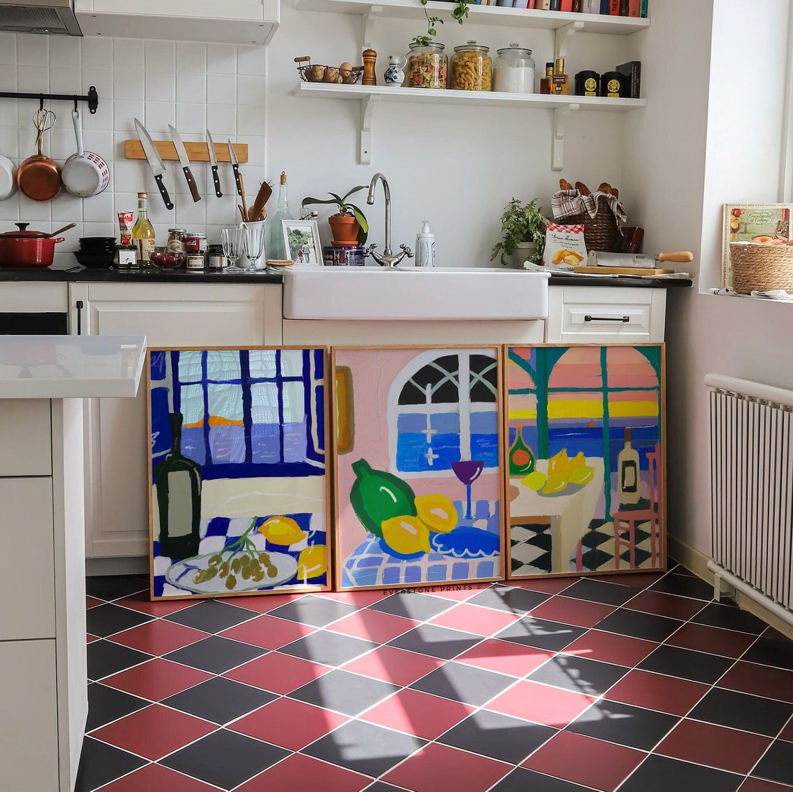 English Riviera Print French Riviera Kitchen Wall Art Print Set, Colorful Food Retro Decor ...