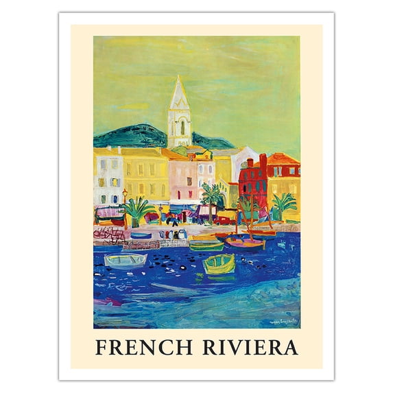 French Riviera - Port of Saint Tropez - SNCF (French National Railway Company) - Vintage Railroad Travel Poster by Roger Bezombes c.1966 - Bamboo Fine Art 290gsm Paper (Unframed) 12x16in