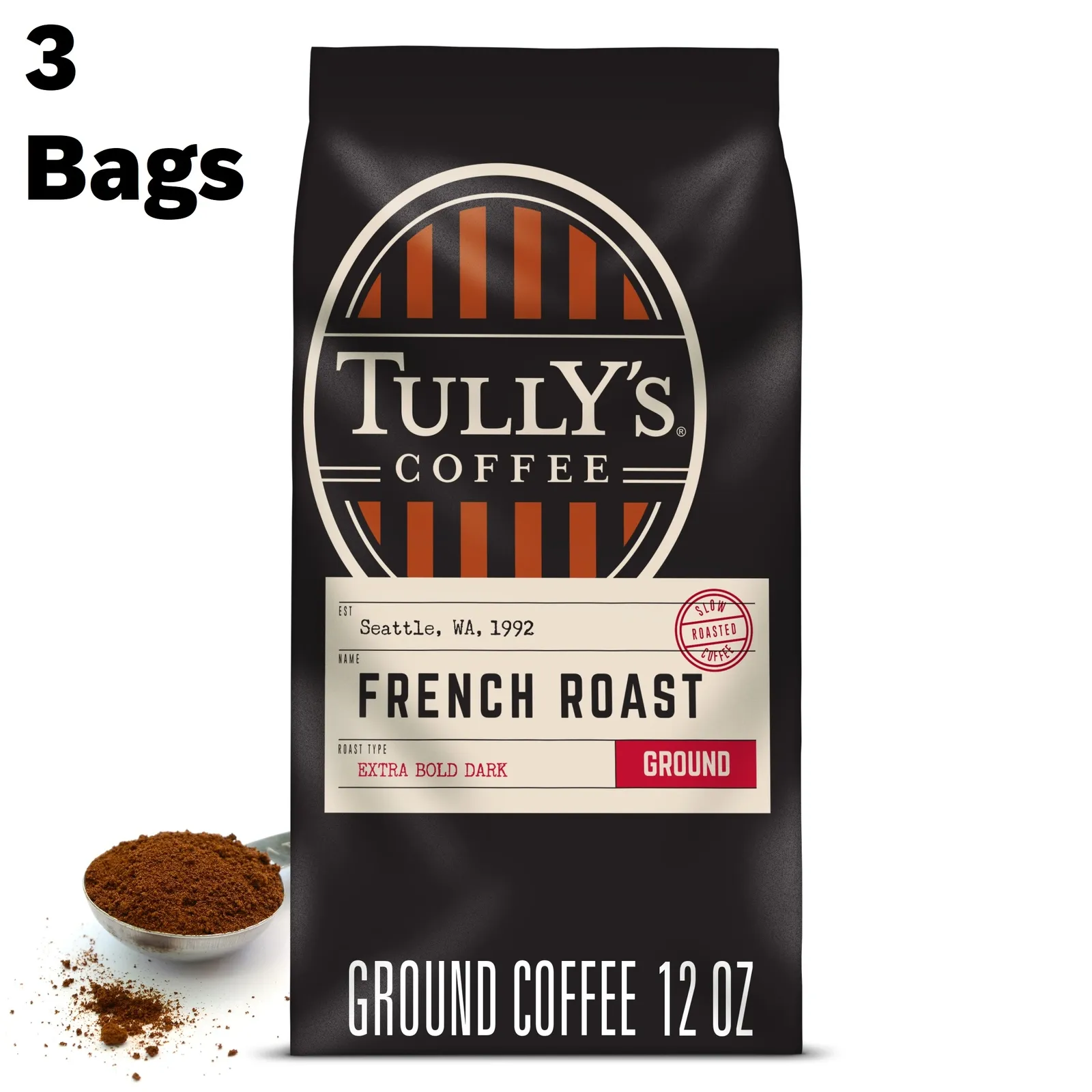French Roast Ground Coffee, Dark Roast, 12 oz Bags (Pack of 3)
