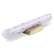 French Rolling Pin, 11-inch White Marble Dowel Rolling Pin with Wooden Holder Base Stand, Marble Rolling Pin for Baking Pastry Pizza Dough Roller Fondant Cookie Pie Crust Pasta Bakery Roller